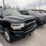 Lineup of Ram trucks on dealership lot