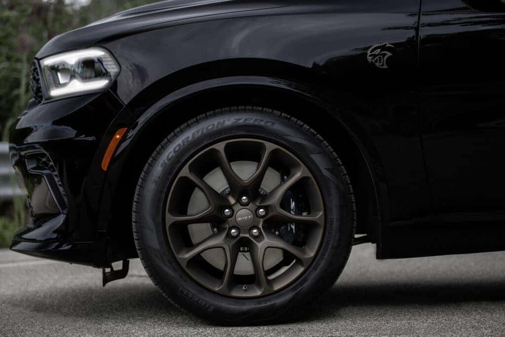 Black wheels on a black 2025 Dodge Durango.