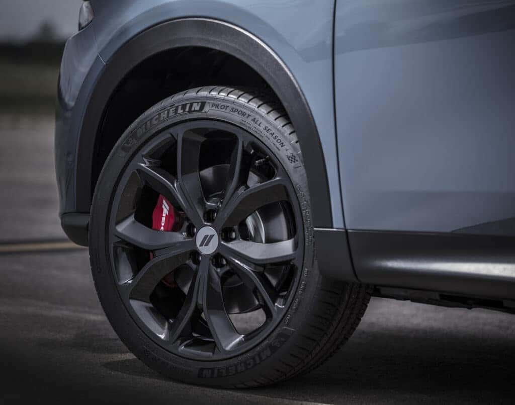 The tires on a special trim of the 2025 Dodge Hornet.