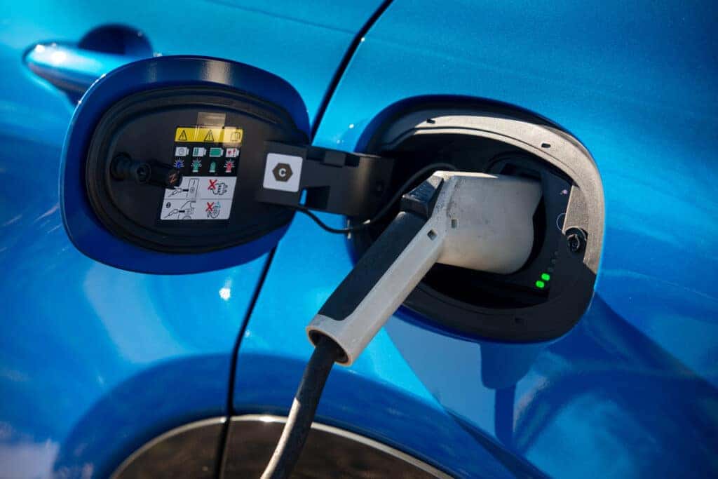 A plug-in for charging the plug-in hybrid version of the 2025 Dodge Hornet.