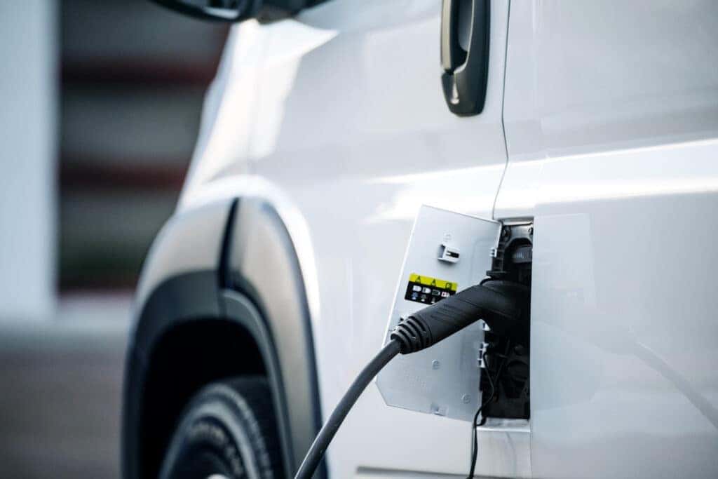 A 2025 Ram Promaster EV charging.