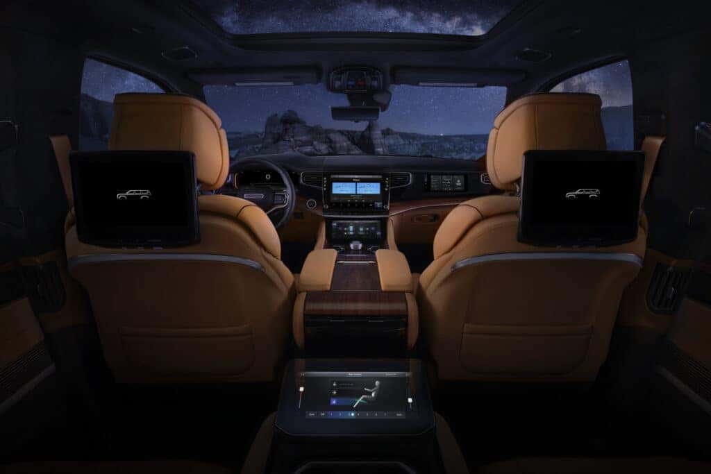 The inside of the luxurious 2025 Jeep Grand Wagoneer.