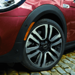 Close up of the MINI Cooper S Rosewood Edition's front left wheel.