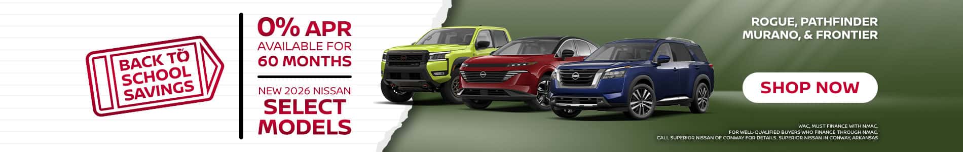 0% Financing offer on Select New Nissans