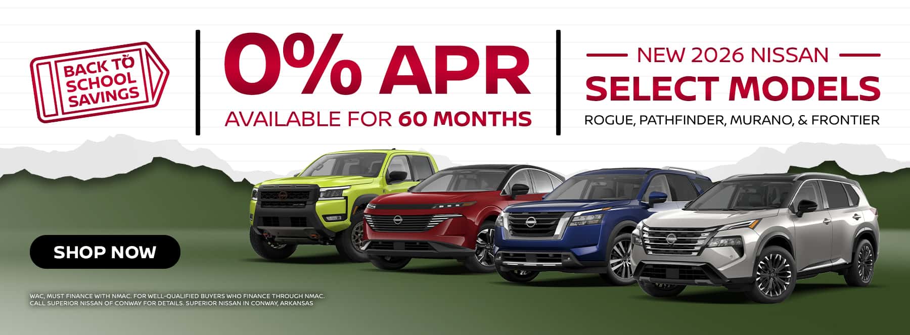 0% Financing offer on Select New Nissans