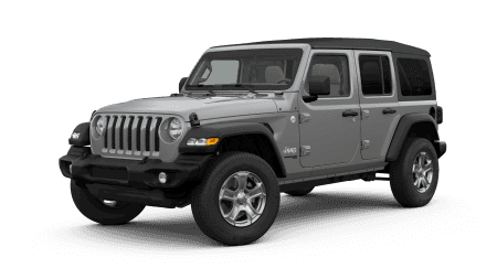A silver 2019 Jeep Wrangler Unlimited Sport S facing left