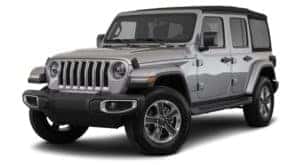 A silver 2020 Jeep Wrangler is facing left.