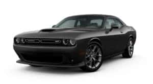 A black 2020 Dodge Challenger is facing left.