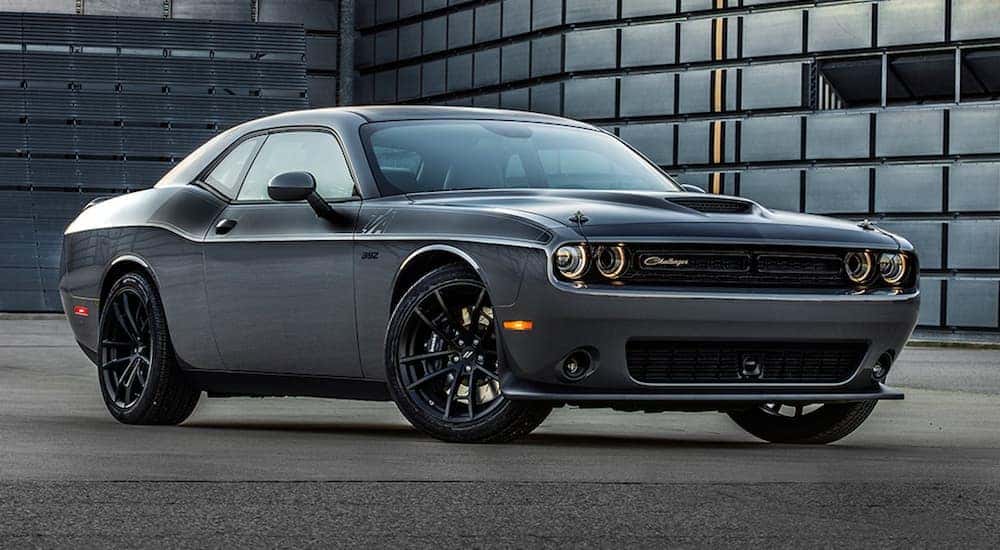 Dodge Challengers in Front of the Entrance to the Car Dealership