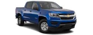 A blue 2020 Chevy Colorado is angled right on a white background.