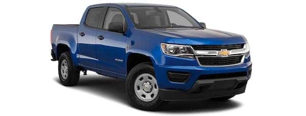 A blue 2020 Chevy Colorado is angled right on a white background.