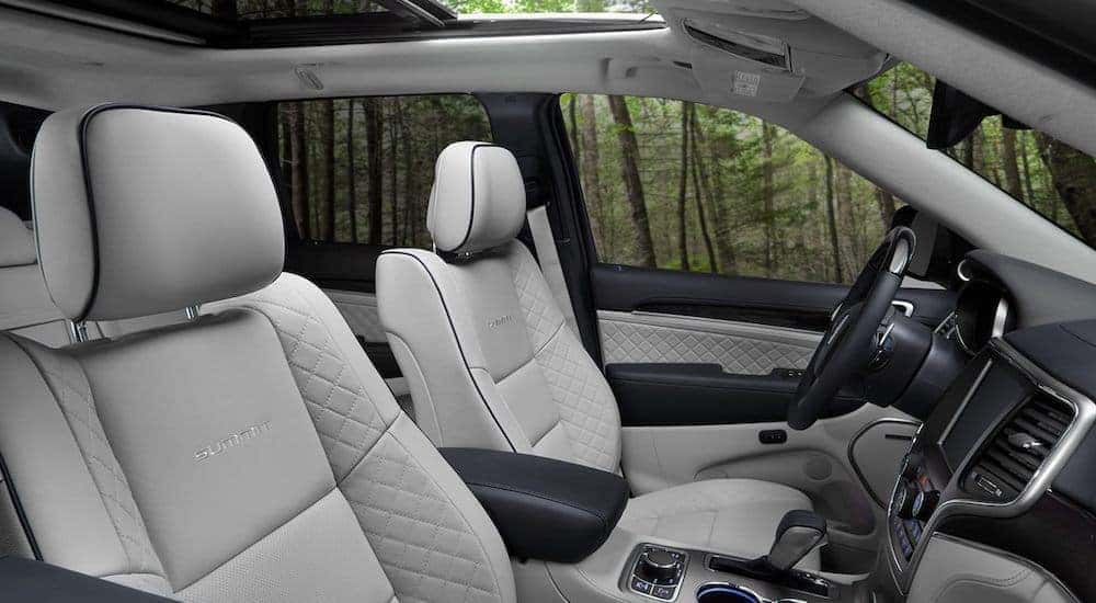 The grey interior is show in the 2020 Jeep Grand Cherokee Summit.