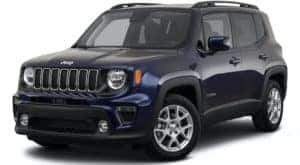 A dark blue 2021 Jeep Renegade Latitude is angled left.