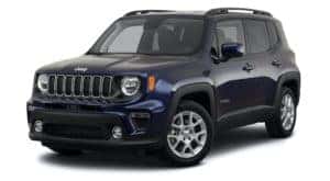 A dark blue 2022 Jeep Renegade Latitude is angled left.