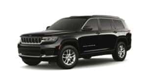A black 2023 Jeep Grand Cherokee Three-Row is angled left.