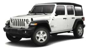 A white 2023 Jeep Wrangler Unlimited is shown angled left.