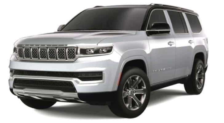 A silver 2023 Grand Wagoneer is shown angled left.