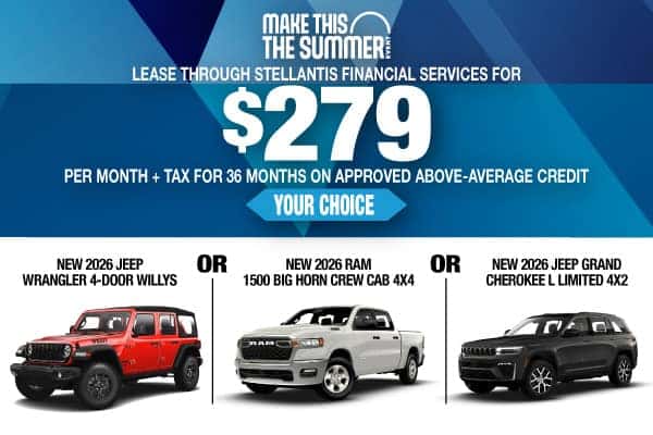 NEW 2026 JEEP WRANGLER 4-DOOR WILLYS or NEW 2026 RAM 1500 BIG HORN CREW CAB 4X4 or NEW 2026 JEEP GRAND CHEROKEE L LIMITED 4X2