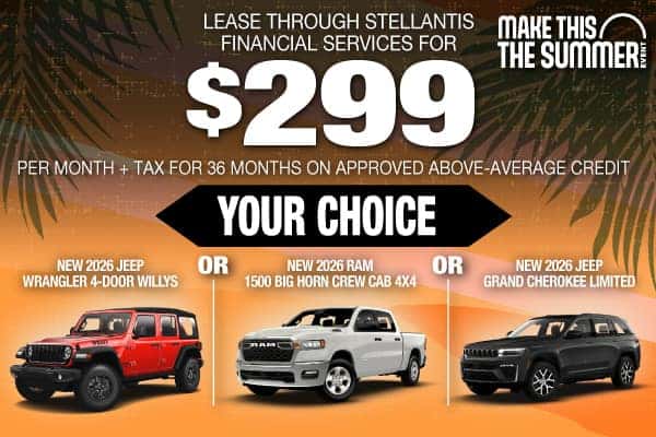 NEW 2026 JEEP WRANGLER 4-DOOR WILLYS or NEW 2026 RAM 1500 BIG HORN CREW CAB 4X4 or NEW 2026 JEEP GRAND CHEROKEE LIMITED