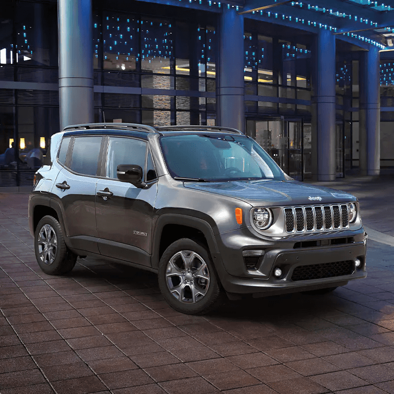 Exterior of a grey Jeep Renegade