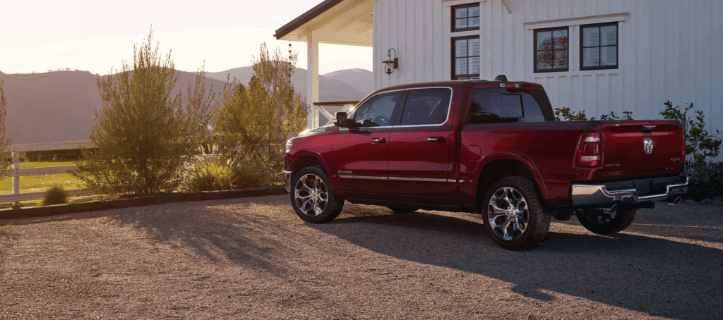 Exterior of a red pre-owned RAM 1500