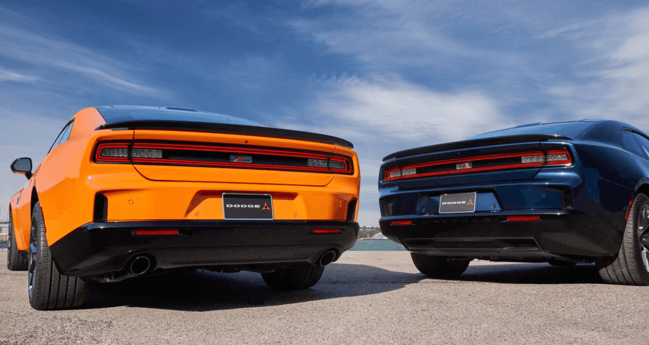 Rear view of two 2026 Dodge Chargers