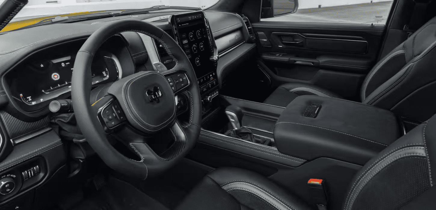 Interior cabin and high-tech touchscreen display of the 2027 RAM 1500 Rumble Bee