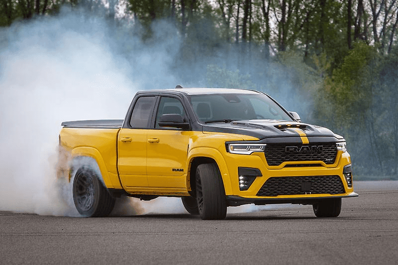 The 2027 RAM 1500 Rumble Bee on the track