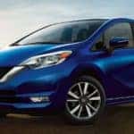 A blue 2019 Nissan Versa Note is parked near the beach after leaving a Nissan dealer in Los Angeles.
