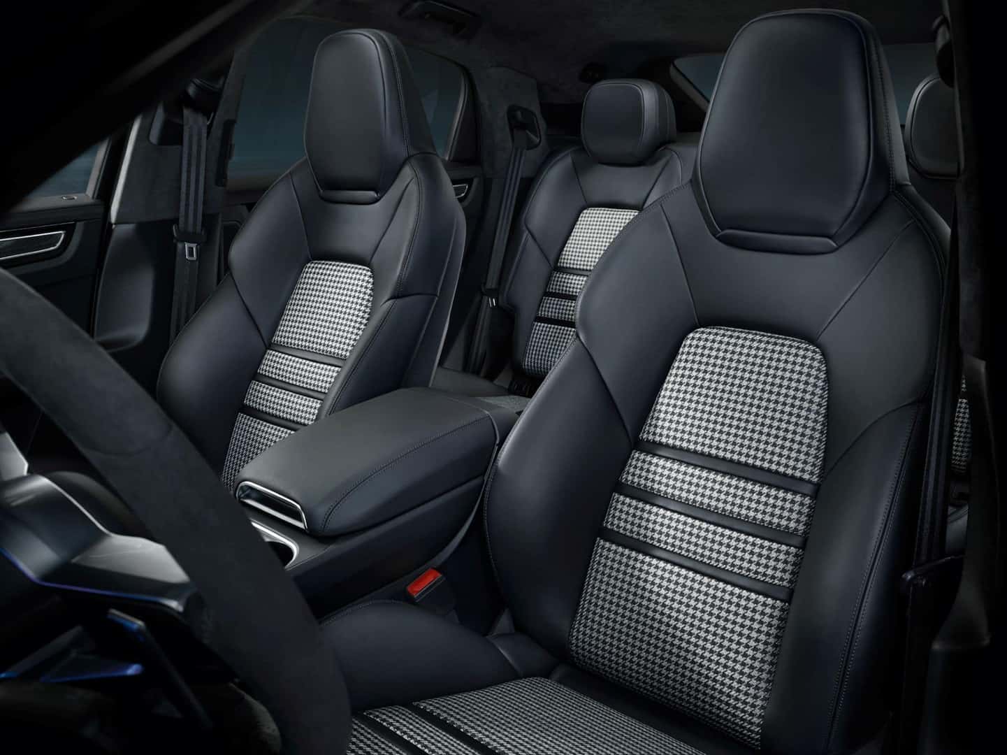 interior shot of a cayenne coup with gray leather interior seats