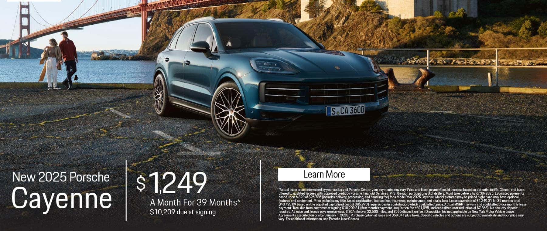 New 2025 Porsche Cayenne Lease for $1,249 for 39 Months* $10,209 due from customer at lease signing