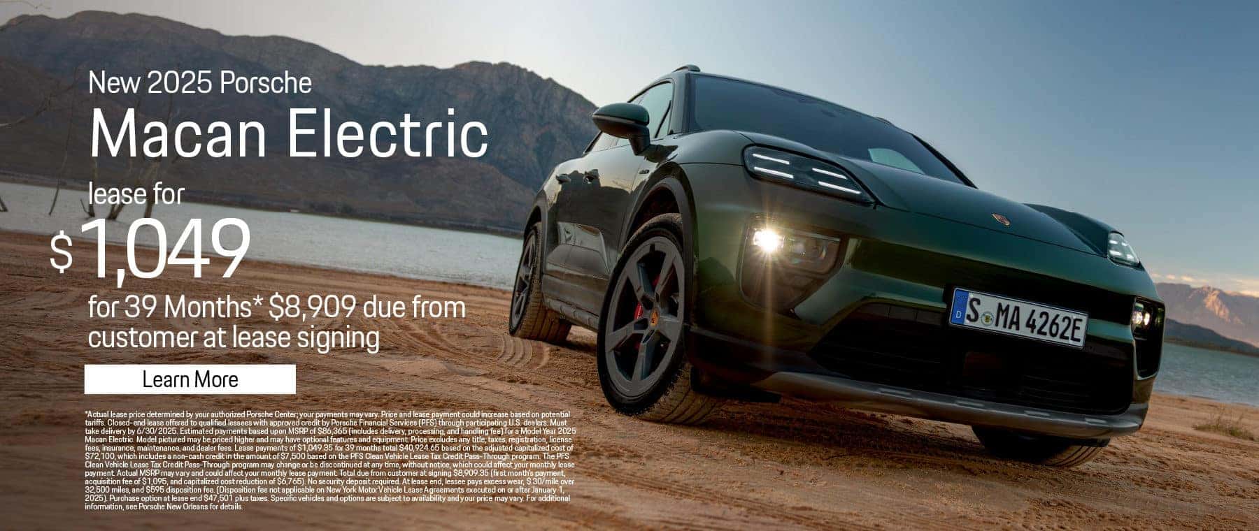 New 2025 Porsche Macan Electric Lease for $1,049 for 39 Months* $8,909 due from customer at lease signing