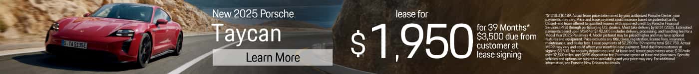 New 2025 Porsche Taycan Lease for $1,950 for 39 Months* $3,500 due from customer at lease signing