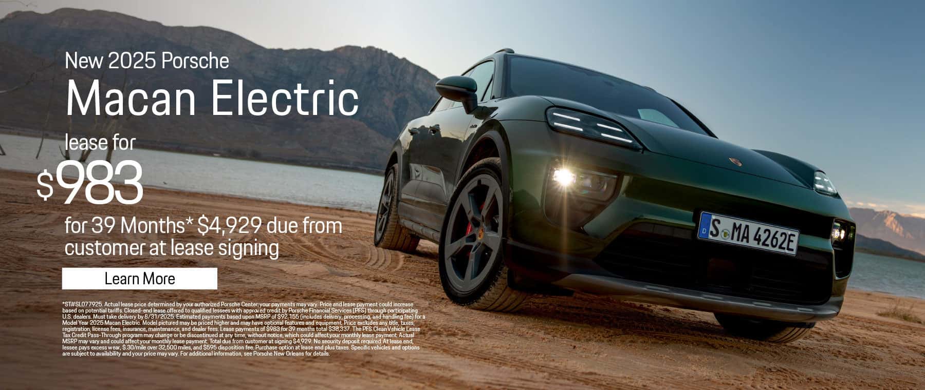New 2025 Porsche Macan Electric Lease for $983 for 39 Months* $4,929 due from customer at lease signing