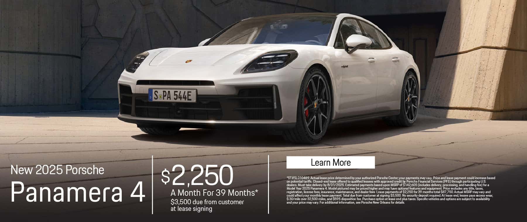 New 2025 Porsche Panamera 4 Lease for $2,250 for 39 Months* $3,500 due from customer at lease signing