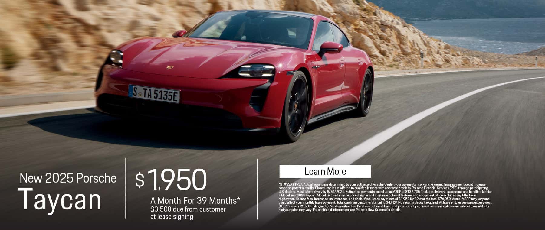 New 2025 Porsche Taycan Lease for $1,950 for 39 Months* $3,500 due from customer at lease signing