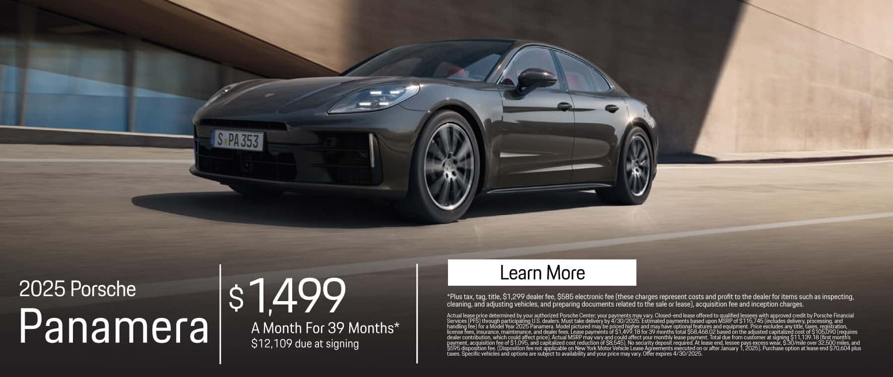 2025 Porsche Panamera $1,499 for 39 months* $12,109 due at signing