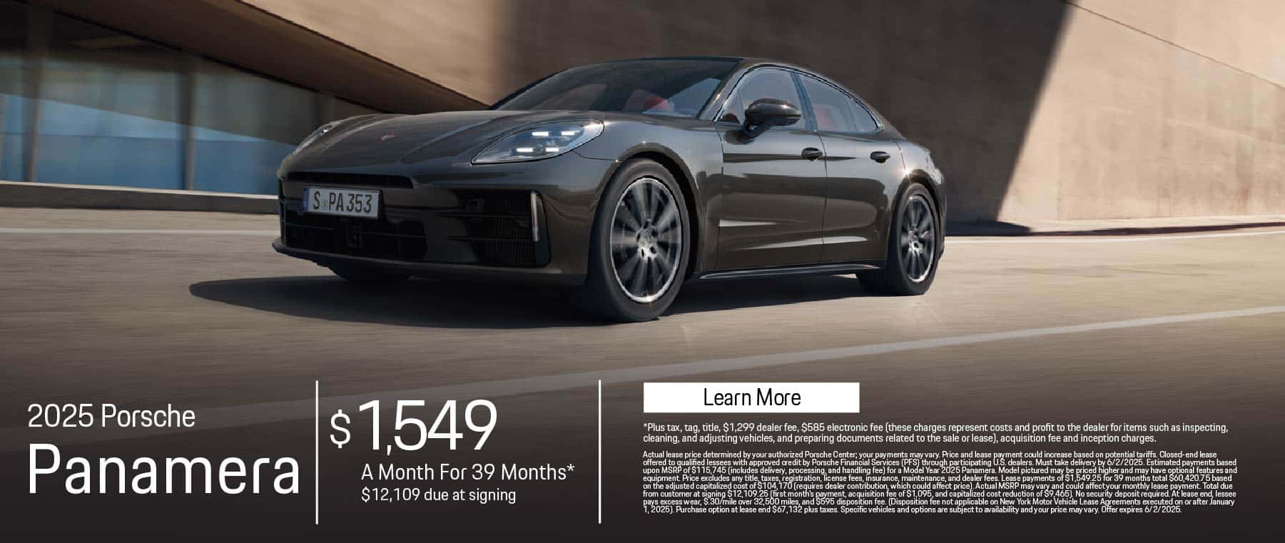 2025 Porsche Panamera $1,549 for 39 months* $12,109 due at signing