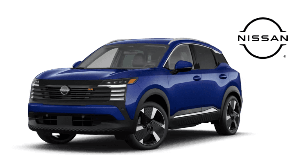 Blue Nissan SUV with Nissan Logo