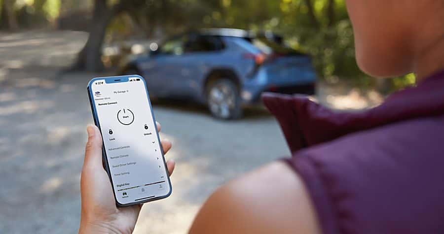 person using subaru remote start from their phone