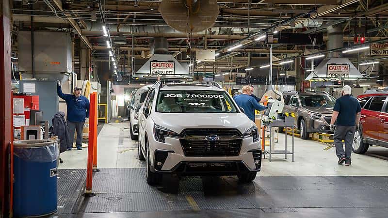 subaru suvs being made at the Subaru of Indiana Automotive plant