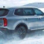 2020 Silver Kia Telluride on Snowy Road