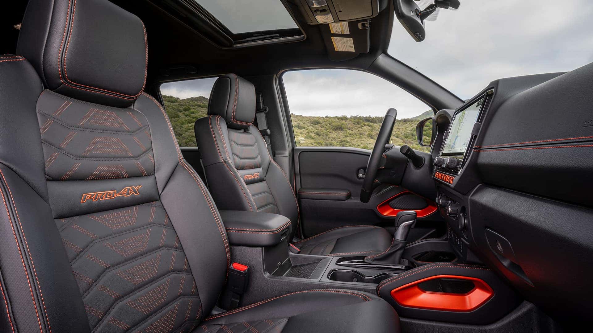 2025 Nissan Frontier Interior Seating with Orange Trim