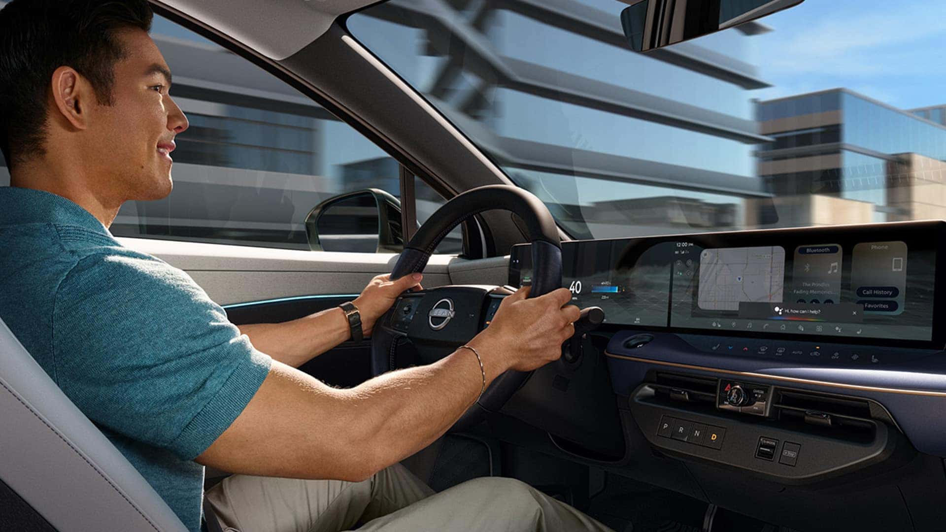 Man using Google Maps in 2026 Nissan LEAF