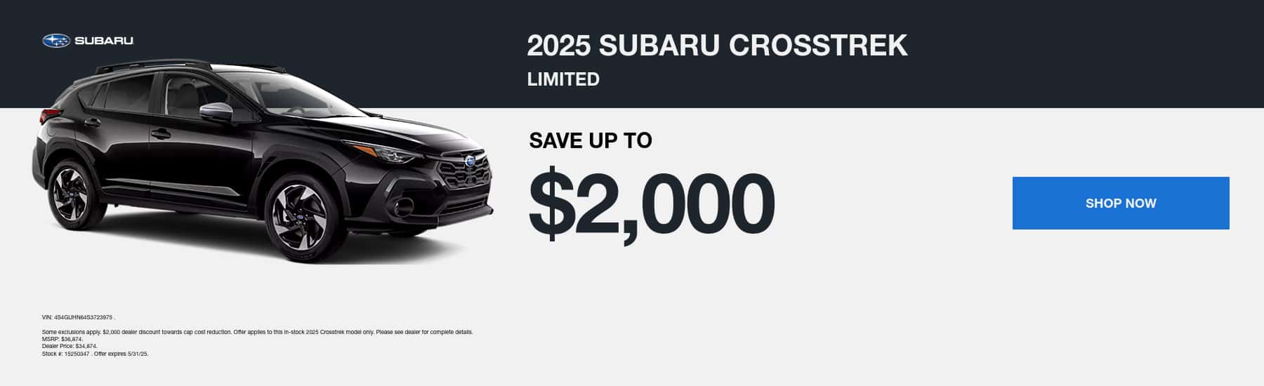 Crosstrek may 25 offer