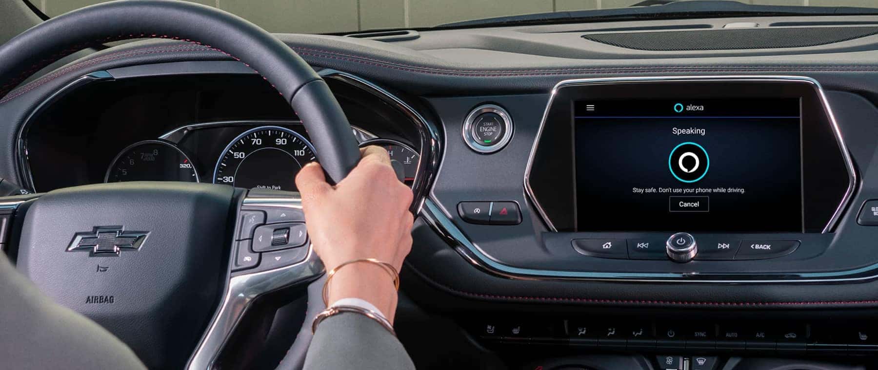 Interior of a Chevy vehicle using Alexa
