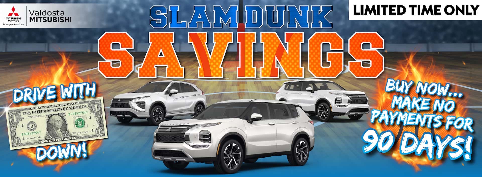 ValdostaMitsubishi_SlamDunkSavings_WebsiteBanner_March2025
