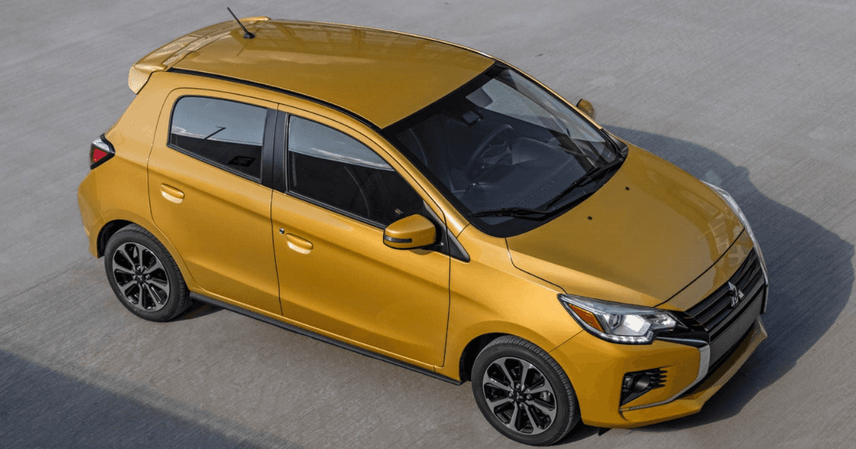 Yellow 2025 Mitsubishi Mirage parked on pavement
