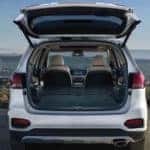 View of 2019 Kia Sorento cargo space with back hatch open