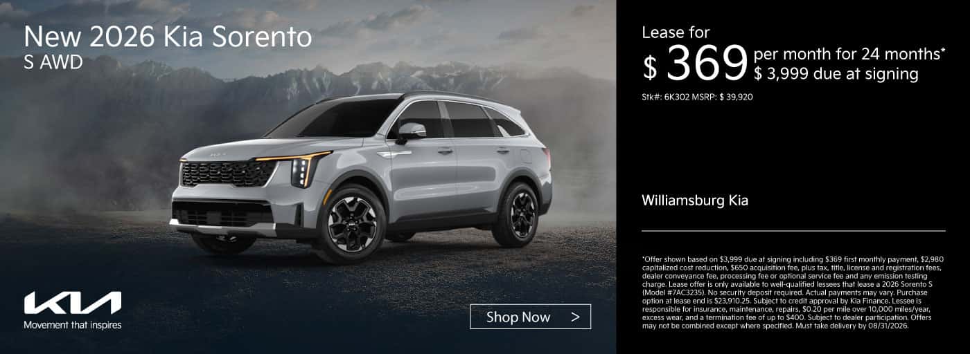 2026 Kia Sorento - $369/mo